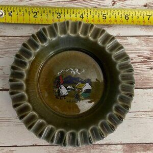 Vintage Wade Irish Porcelain Trinket Tray 4.5” Round Green Scenic Design Ireland